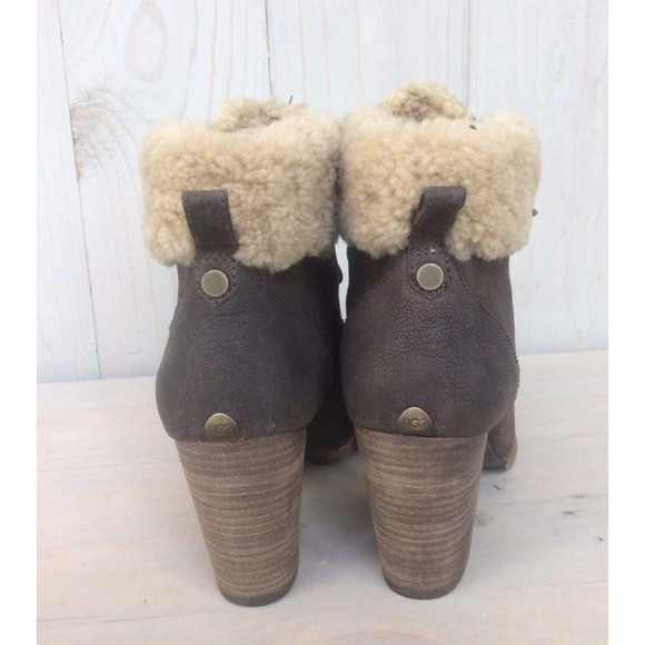 ugg analise brown leather  fur cuff cute booties nib - Picture 3 of 6